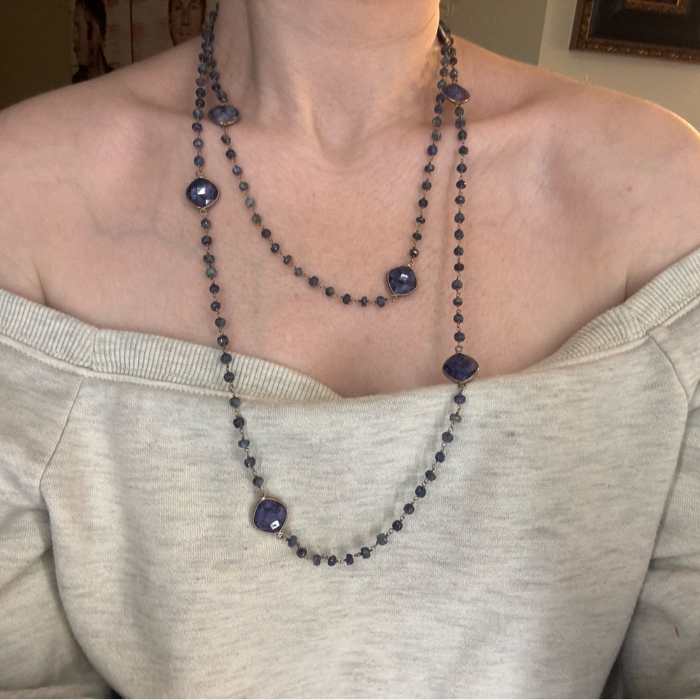 Amethyst Stones & Labradorite Beaded Necklace (can wear doubled or tripled) - Picture 4 of 6